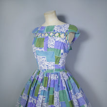 Load image into Gallery viewer, BLUE 50s 60s FULL SKIRTED DRESS WITH CUT OUT NECKLINE - M