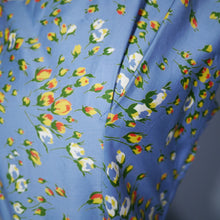Load image into Gallery viewer, 50s BLUE FULL SKIRTED DRESS BY RODNEY IN RED AND YELLOW FLORAL BUD PRINT - S