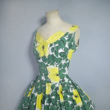 Load image into Gallery viewer, MEXICANA BY LINZI LINE GREEN AND YELLOW FLORAL 50s VINTAGE DRESS - S