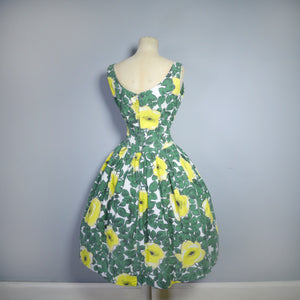 MEXICANA BY LINZI LINE GREEN AND YELLOW FLORAL 50s VINTAGE DRESS - S
