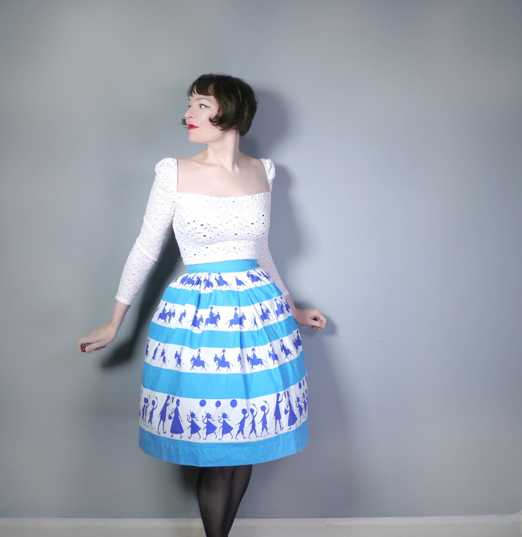 50s HANDMADE NOVELTY SKIRT IN PASTEL BLUE WITH RUSSIAN DOLL PRINT - 26 –  Sartorial Matters