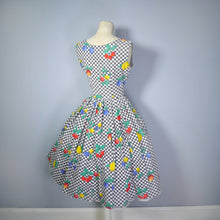 Load image into Gallery viewer, 50s GINGHAM AND NOVELTY FRUIT PRINT MID CENTURY PICNIC DRESS - XS-S