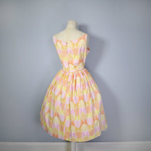 50s ORANGE YELLOW AND PINK FULL SKIRTED SUN DRESS BY COLETTE NEUILLY - S