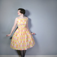 Load image into Gallery viewer, 50s ORANGE YELLOW AND PINK FULL SKIRTED SUN DRESS BY COLETTE NEUILLY - S