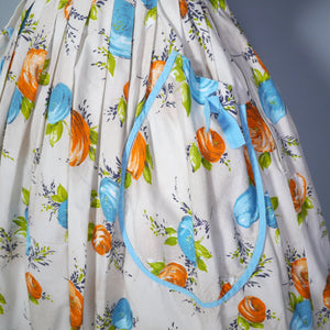 SUMMERY FLORAL 50s DRESS WITH FULL SKIRT AND HUGE POCKETS - S