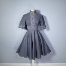 Load image into Gallery viewer, GREY WOOL JEAN VARON 70s FULL CIRCLE SKATER WINTER DRESS - XS-S
