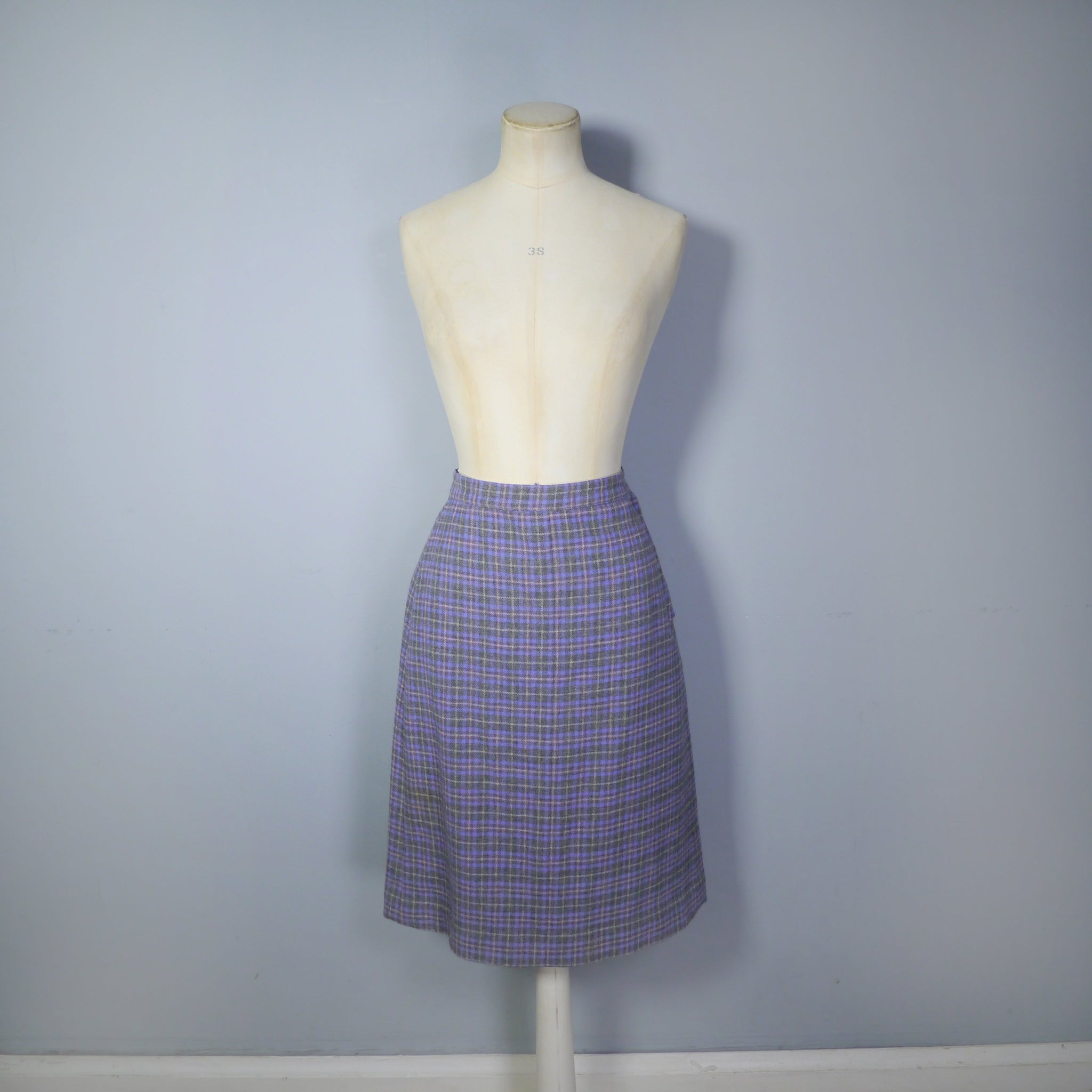 80s does 50s Lilac Plaid Skirt, Waist 26