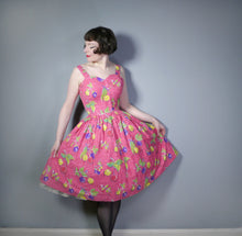 Load image into Gallery viewer, PINK NOVELTY FRUIT PRINT 50s FULL SKIRTED COTTON SUN DRESS - XS