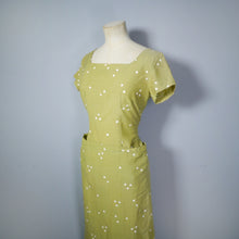 Load image into Gallery viewer, PALE GREEN POLKA DOT PRINTED 50s FITTED PENCIL DRESS WITH POCKETS - XS-S