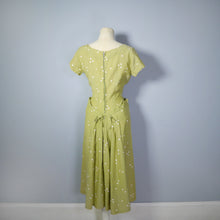 Load image into Gallery viewer, PALE GREEN POLKA DOT PRINTED 50s FITTED PENCIL DRESS WITH POCKETS - XS-S