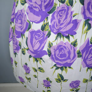 ROMANTIC 50s PURPLE STEMMED ROSE FLORAL BORDER PRINT FULL SKIRT - 24"