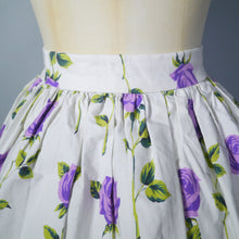 Load image into Gallery viewer, ROMANTIC 50s PURPLE STEMMED ROSE FLORAL BORDER PRINT FULL SKIRT - 24&quot;