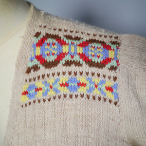40s HANDKNITTED OPEN CARDIGAN / JACKET WITH FAIRISLE SHOULDERS - S-M
