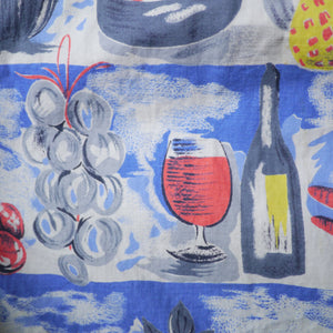 50s NOVELTY SKIRT IN BANQUET FOOD PRINT WITH WINE, FRUIT AND VEGETABLES - 24"