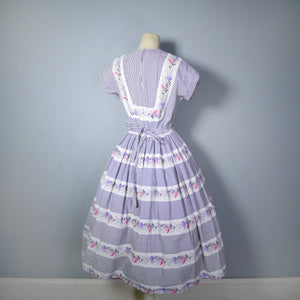 STRIPED FLORAL BLACK AND WHITE 50s COTTON DAY DRESS - S