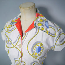 Load image into Gallery viewer, 50s NOVELTY JEWELRY / AMULET BORDER PRINT COTTON SHIRTWAISTER - S