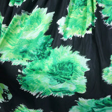 Load image into Gallery viewer, 50s 60s GREEN AND BLACK FLORAL PRINT DRESS WITH CUTE BALLOON SLEEVE - S