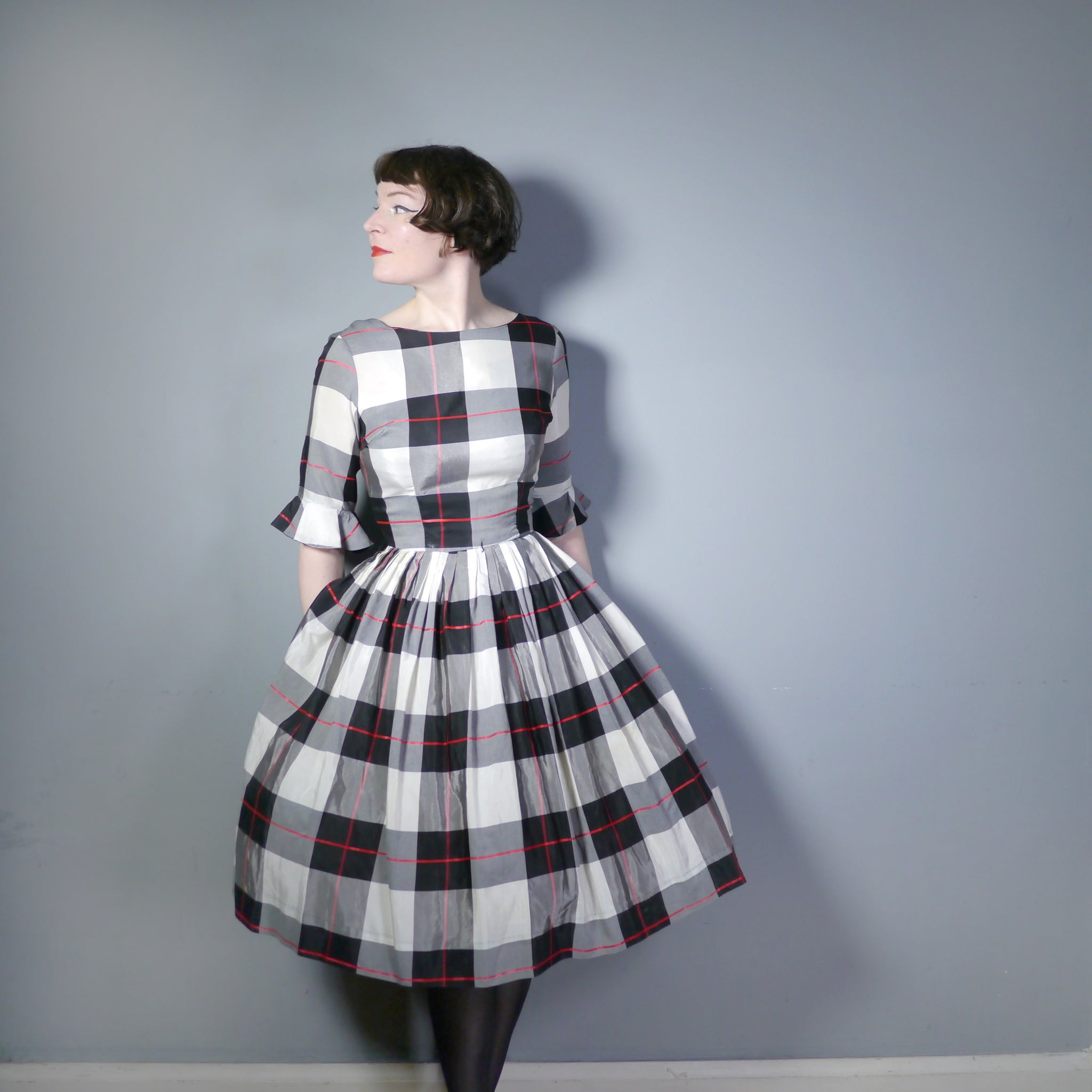 Plaid taffeta cheap dress