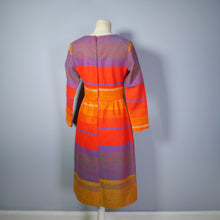 Load image into Gallery viewer, RED STRIPED COLOURBLOCK WOVEN 70s MIDI AUTUMN DRESS - XS