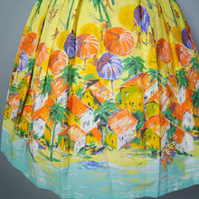 Load image into Gallery viewer, 50s BEACH AND VILLAGE LANDSCAPE BORDER PRINT NOVELTY COTTON SKIRT - 24&quot;
