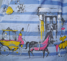 Load image into Gallery viewer, 50s BLUE STRIPED NOVELTY COTTON FULL SKIRT WITH HORSE AND CARRIAGE BORDER PRINT - 30&quot;