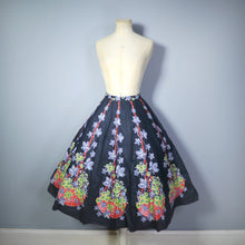 Load image into Gallery viewer, FANTASTIC 50s FLOWER BASKET WITH CHAIN NOVELTY BORDER PRINT BLACK COTTON SKIRT - 24&quot;