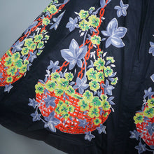 Load image into Gallery viewer, FANTASTIC 50s FLOWER BASKET WITH CHAIN NOVELTY BORDER PRINT BLACK COTTON SKIRT - 24&quot;