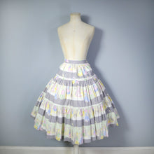 Load image into Gallery viewer, 60s/70s does 50s SKIRTEX GREY COTTON TIERED NOVELTY VICTORIAN SPECTATOR SCENE SKIRT - 26&quot;