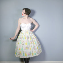 Load image into Gallery viewer, 50s PASTEL NOVELTY SKIRT WITH BUTTERFLIES, MANDOLINS AND FRUIT BASKETS - 24&quot;