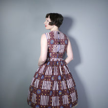 Load image into Gallery viewer, 50s BROWN NAUTICAL ANCHOR AND SHIP PRINT DRESS - XS-S