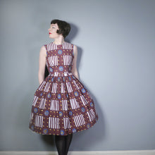 Load image into Gallery viewer, 50s BROWN NAUTICAL ANCHOR AND SHIP PRINT DRESS - XS-S