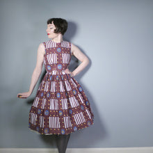 Load image into Gallery viewer, 50s BROWN NAUTICAL ANCHOR AND SHIP PRINT DRESS - XS-S