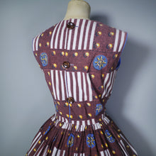 Load image into Gallery viewer, 50s BROWN NAUTICAL ANCHOR AND SHIP PRINT DRESS - XS-S