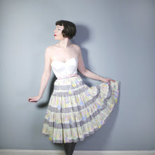 Load image into Gallery viewer, 60s/70s does 50s SKIRTEX GREY COTTON TIERED NOVELTY VICTORIAN SPECTATOR SCENE SKIRT - 26&quot;