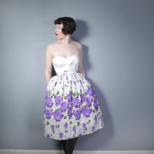 Load image into Gallery viewer, ROMANTIC 50s PURPLE STEMMED ROSE FLORAL BORDER PRINT FULL SKIRT - 24&quot;