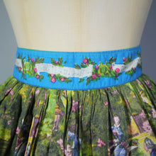 Load image into Gallery viewer, ROCOCO NOVELTY PRINT BLUE GREEN 50s FULL SKIRT - 26&quot;