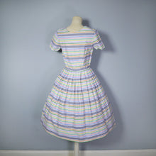 Load image into Gallery viewer, GREY AND WHITE RAINBOW STRIPE 50s COTTON DAY DRESS - S