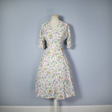 Load image into Gallery viewer, STAMP AND COIN PRINT NOVELTY FIT AND FLARE 40s DAY DRESS - XS-S