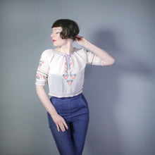 Load image into Gallery viewer, HAND EMBROIDERED 30s HUNGARIAN SHEER GAUZE COTTON FOLK BLOUSE - XS-S