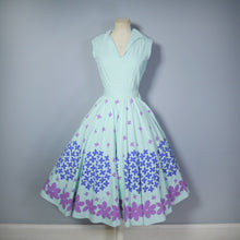 Load image into Gallery viewer, 50s FLORAL BORDER PRINT MINT COLOURED COTTON CIRCLE DRESS - XS