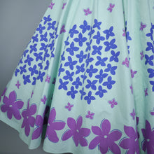 Load image into Gallery viewer, 50s FLORAL BORDER PRINT MINT COLOURED COTTON CIRCLE DRESS - XS