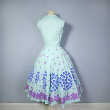 Load image into Gallery viewer, 50s FLORAL BORDER PRINT MINT COLOURED COTTON CIRCLE DRESS - XS