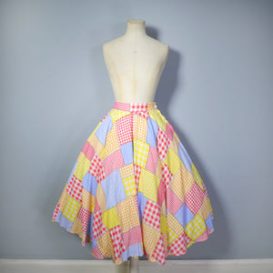 70s does 50s TROMPE L'OEIL PATCHWORK SPRING CIRCLE SKIRT - 24"