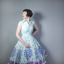 Load image into Gallery viewer, 50s FLORAL BORDER PRINT MINT COLOURED COTTON CIRCLE DRESS - XS