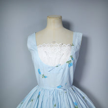 Load image into Gallery viewer, 50s CALIFORNIA COTTONS BLUE GINGHAM AND ROSE PRINT SUN DRESS - S