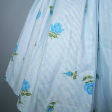 Load image into Gallery viewer, 50s CALIFORNIA COTTONS BLUE GINGHAM AND ROSE PRINT SUN DRESS - S