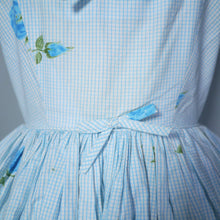Load image into Gallery viewer, 50s CALIFORNIA COTTONS BLUE GINGHAM AND ROSE PRINT SUN DRESS - S