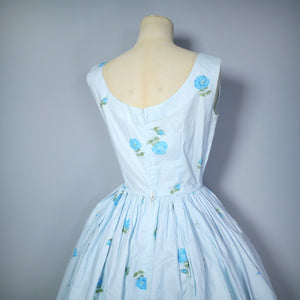 50s CALIFORNIA COTTONS BLUE GINGHAM AND ROSE PRINT SUN DRESS - S