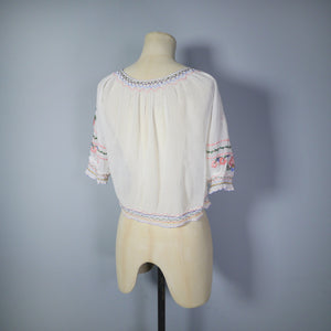 HAND EMBROIDERED 30s HUNGARIAN SHEER GAUZE COTTON FOLK BLOUSE - XS-S