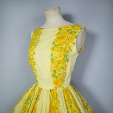 Load image into Gallery viewer, VIBRANT YELLOW MURRAY MILLMAN 50s 60s FLORAL PRINT DRESS - S